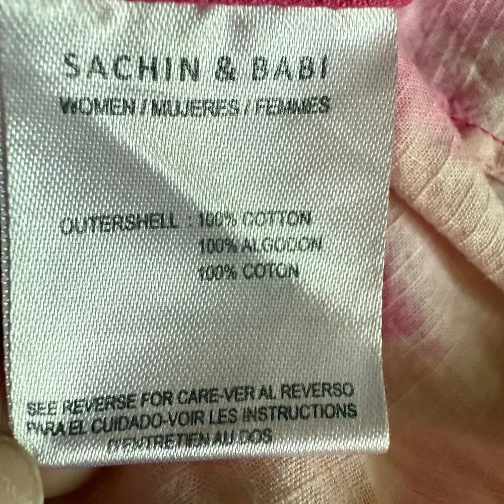 Sachin & Babi Cutout Puff Sleeve Midi Dress Pink Orange Tie Dye Cotton Size 4 - Picture 8 of 10